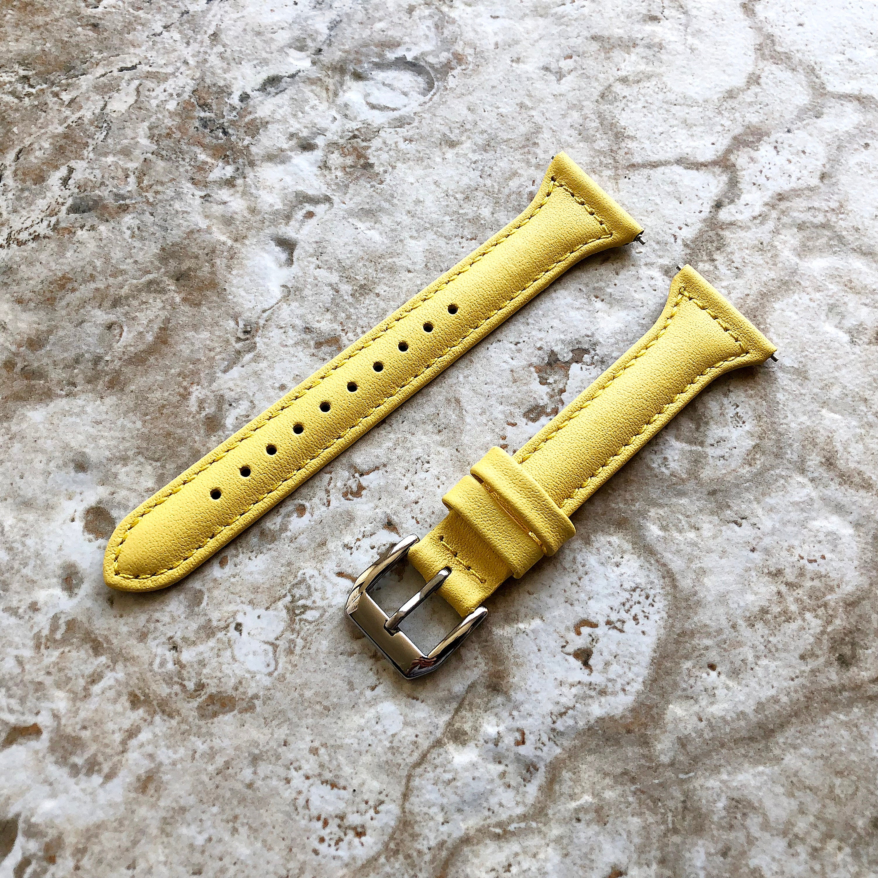 22mm Yellow Slim and Elegant Soft Leather Watch Strap Band for Wrist Hand Watches - Quick Release Pins Included Easy and Ready to Attach